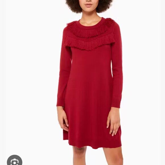 Kate Spade Women's Size XS Dark Red Fringe Wool Blend Sweater A Line Dress - Picture 1 of 11